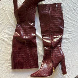 Lulus Maroon Croc Knee High heels